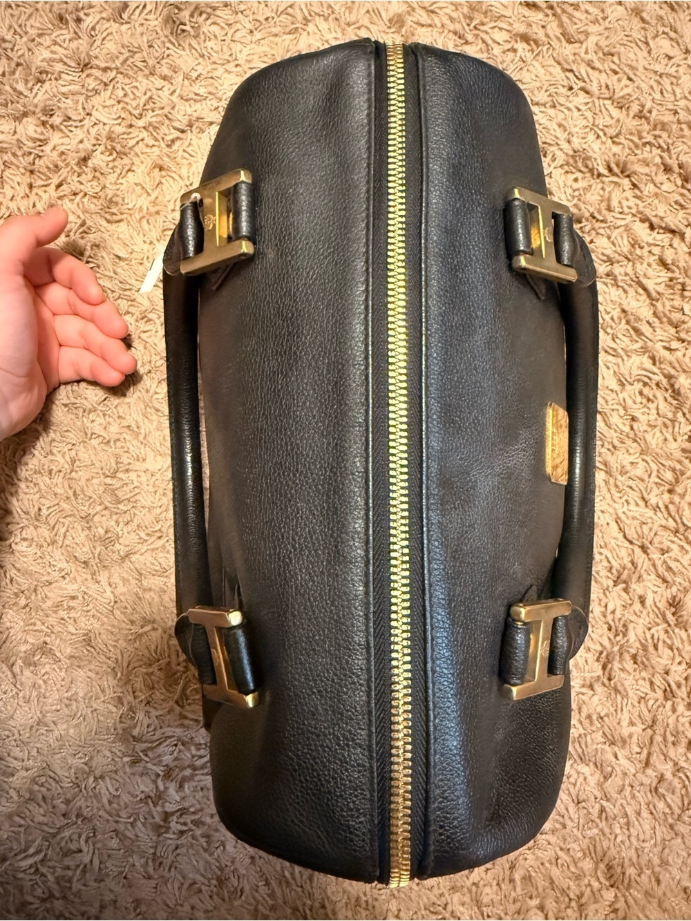 MCM Black Leather Boston Bag with Gold Hardware - Picture 7 of 15